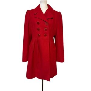 Betsey Johnson Red Wool-Blend Military Peacoat – Size‎ 10 Holiday Party Princess